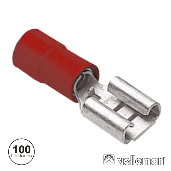 Terminal Faston Fêmea Isolado 4.8Mm Vermelho 100X Velleman - Tauu.pt