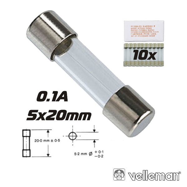 Fusível 5X20 Fusão Lenta 0,1A (10X) Velleman - Tauu,pt