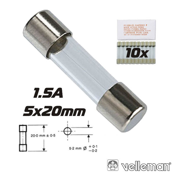 Fusível 5X20 Fusão Lenta 1,5A (10X) Velleman - Tauu,pt