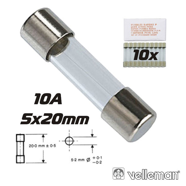 Fusível 5X20 Fusão Lenta 10A (10X) Velleman - Tauu.pt