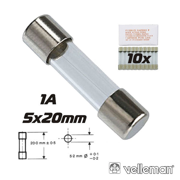 Fusível 5X20 Fusão Lenta 1A (10X) Velleman - Tauu,pt