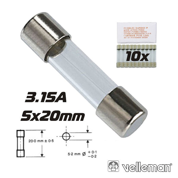 Fusível 5X20 Fusão Lenta 3,15A (10X) Velleman - Tauu,pt