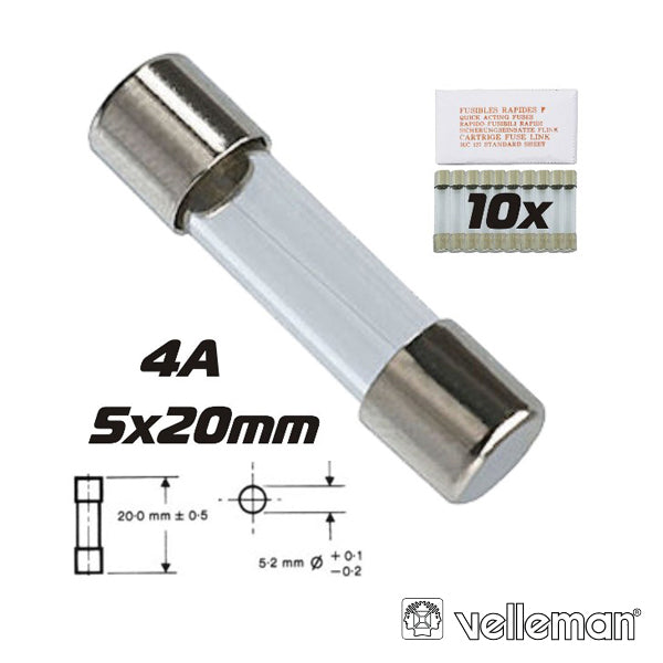 Fusível 5X20 Fusão Lenta 4A (10X) Velleman - Tauu,pt