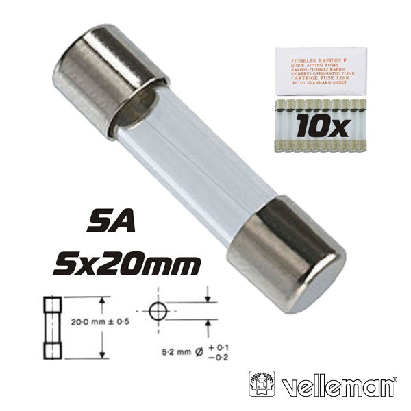 Fusível 5X20 Fusão Lenta 5A (10X) Velleman - Tauu,pt