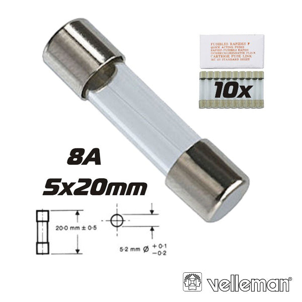 Fusível 5X20 Fusão Lenta 8A (10X) Velleman - Tauu,pt