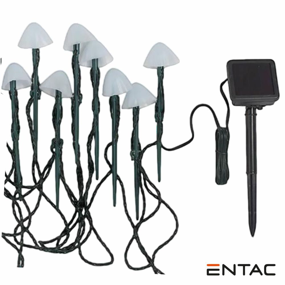 Candeeiro C/Painel Solar Led Jardim C/ 8 Cogumelos Rgb Entac - Tauu.pt