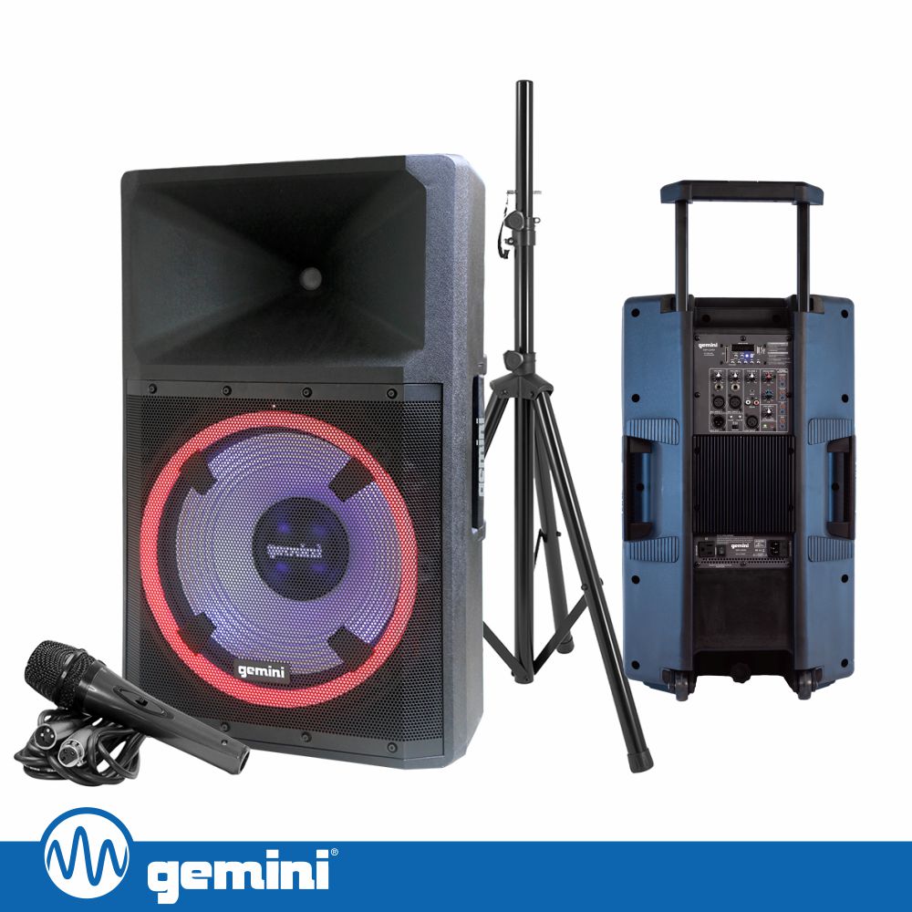 Coluna Amplificada 15" 2200W Usb/Sd/Aux/Bt/Tws Gemini - Tauu.pt