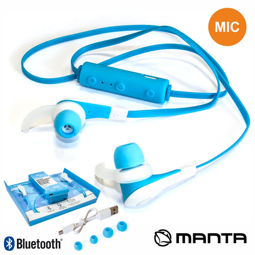 Auscultadores Bluetooth Stereo Mic Bat Azul Manta - Tauu.pt