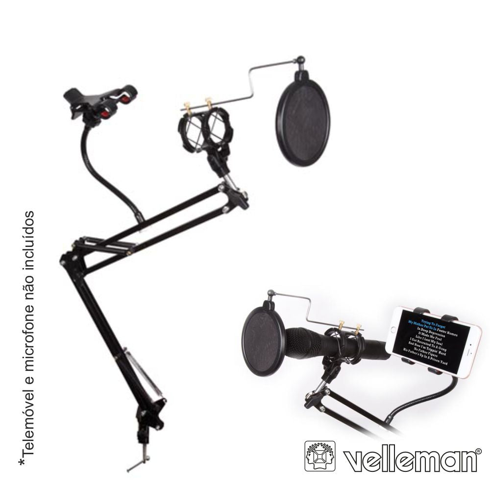 Suporte Mesa P/ Microfone C/ Filtro Acustico Velleman - Tauu.pt