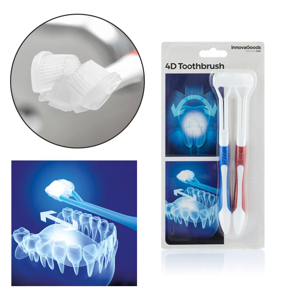 Escova De Dentes 4D C/ Cabeça Tripla 45º 2X - Tauu.pt