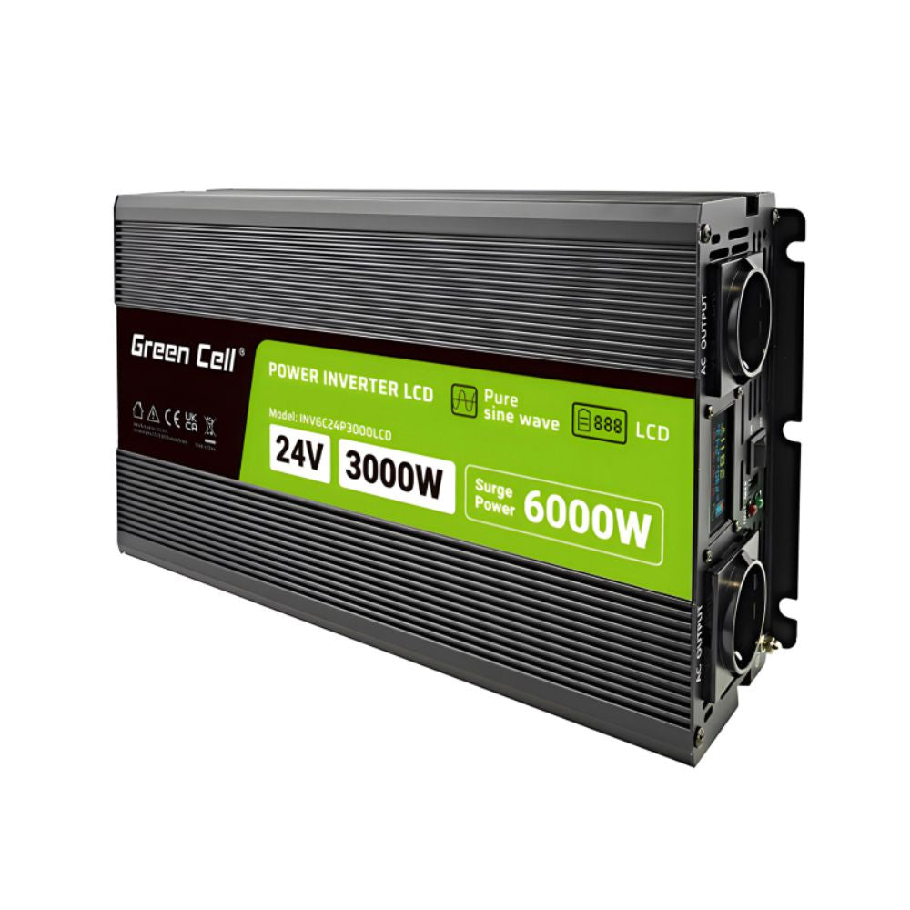 Conversor 24V-230V 3000W Onda Pura C/ Lcd Green Cell - Tauu.pt