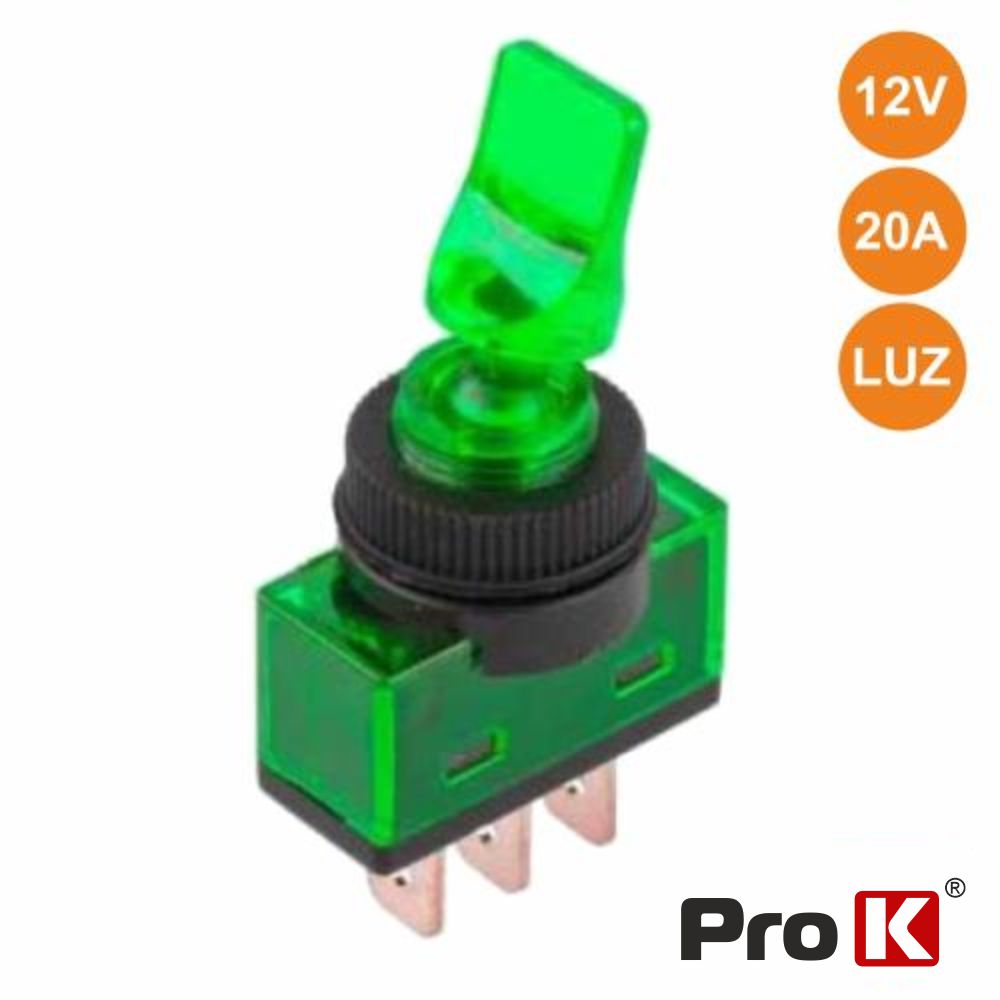 Interruptor Alavanca On-Off 20A/12V Luminoso Verde Prok - Tauu,pt