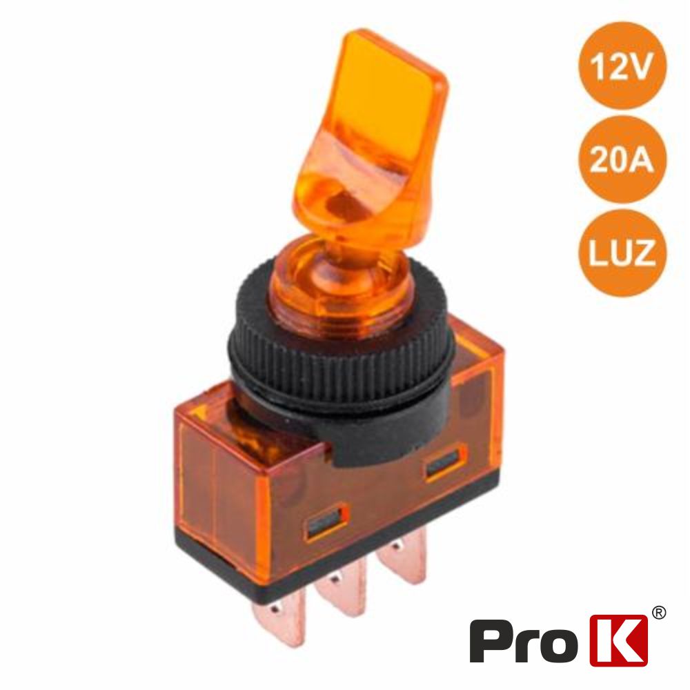 Interruptor Alavanca On-Off 20A/12V Luminoso Laranja Prok - Tauu.pt