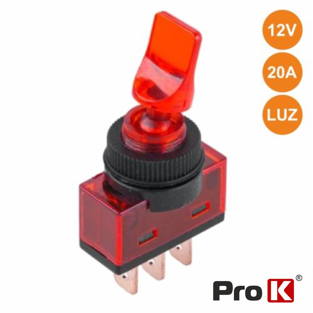 Interruptor Alavanca On-Off 20A/12V Luminoso Vermelho Prok - Tauu.pt