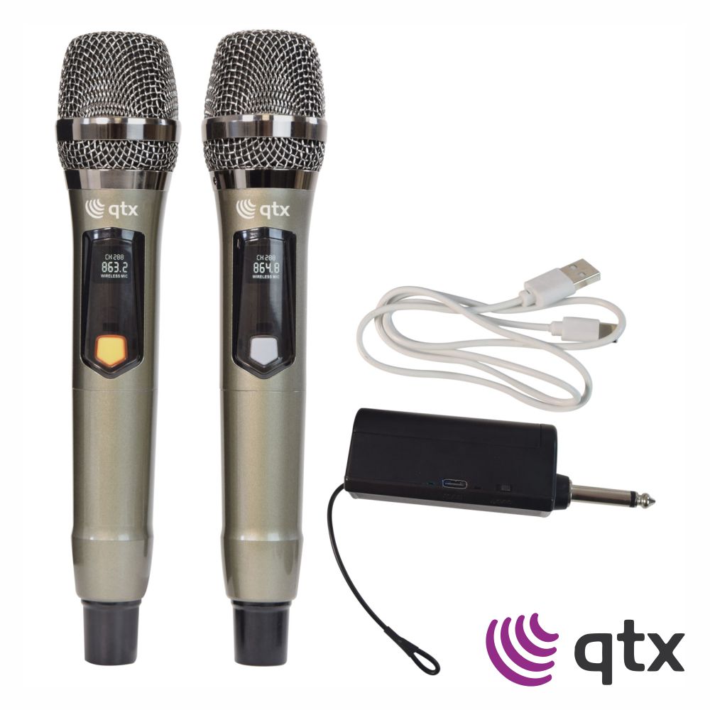 Conjunto 2X Microfones Uhf S/ Fios C/ Recetor Qtx - Tauu.pt