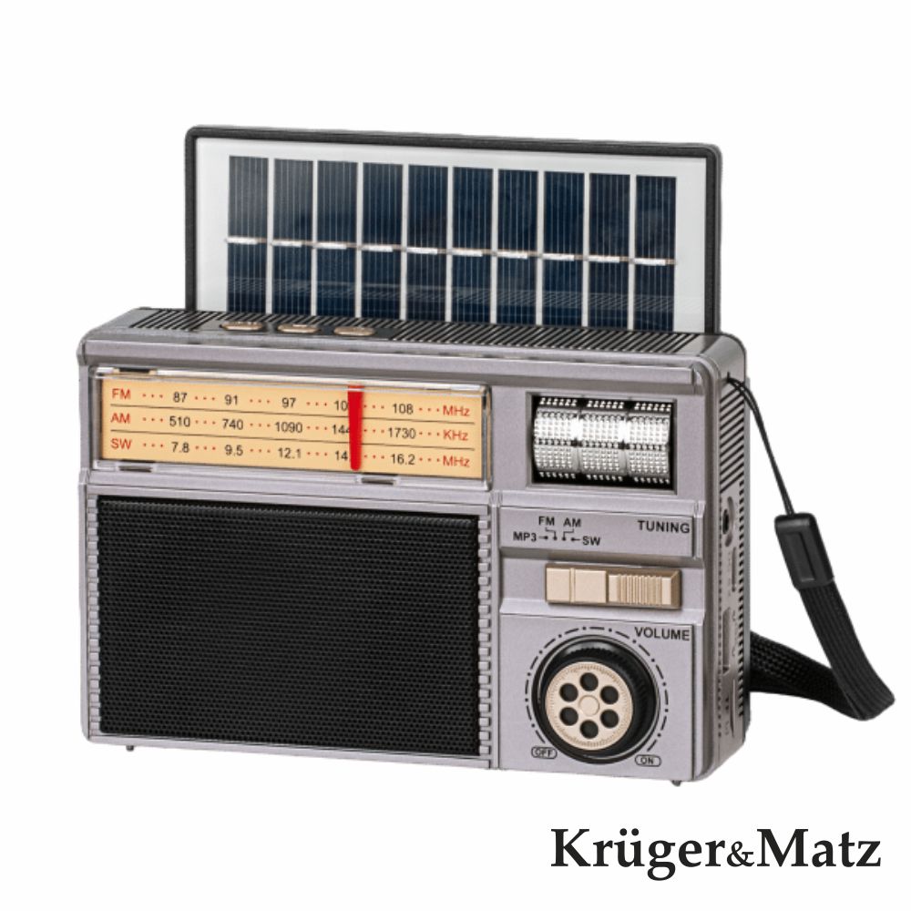 Rádio Portátil Am/Fm/Sw E Mp3 C/Painel Solar Krugermatz - Tauu,pt