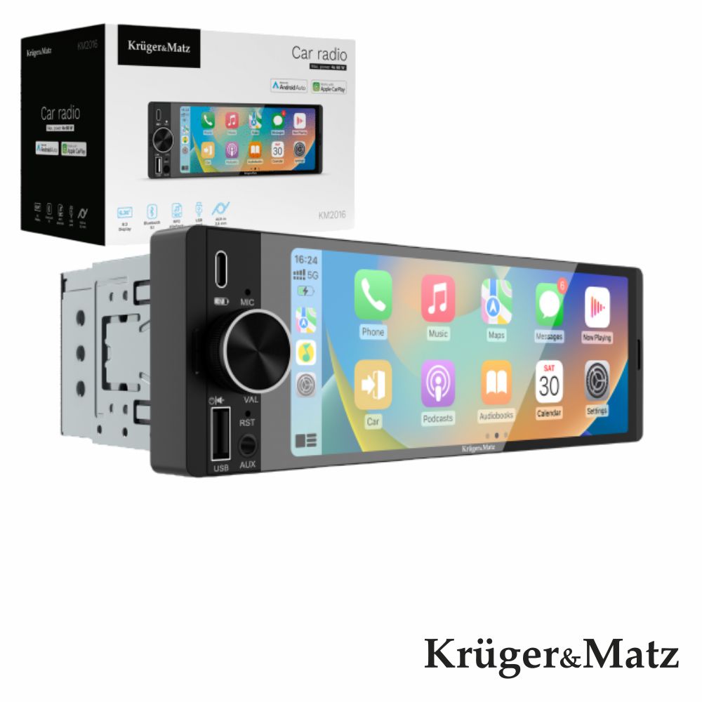 Auto-Rádio 1Din 6,36" 60Wx4 C/ Bt/Fm/Aux/Usb Carplay/Android - Tauu,pt