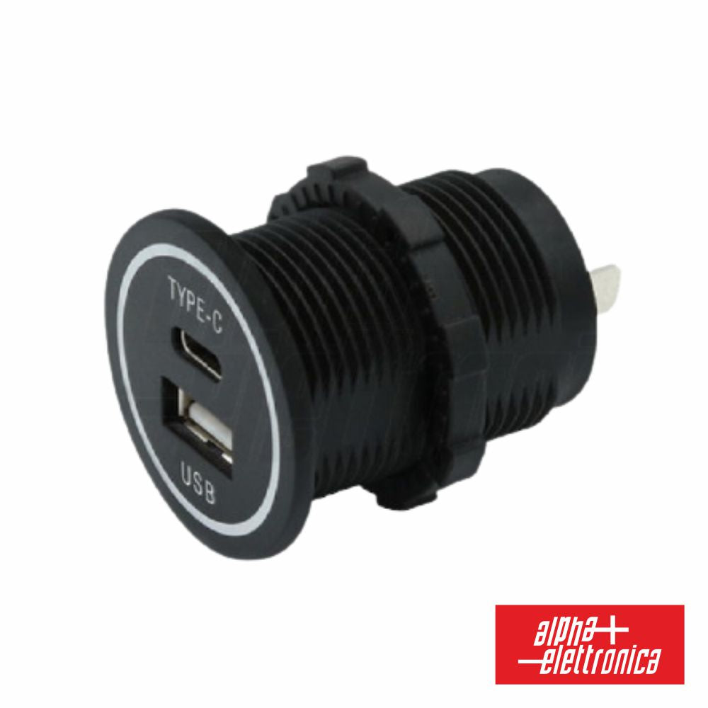 Tomada Dupla Usb-A/Usb-C De Embutir 12-28Vdc P/ 5Vdc Alpha - Tauu.pt