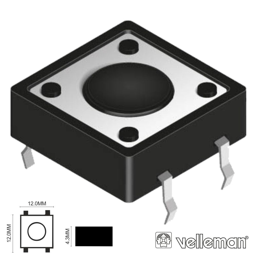 Interruptor Micro Switch 12X12Mm Altura 4.3Mm Velleman - Tauu.pt