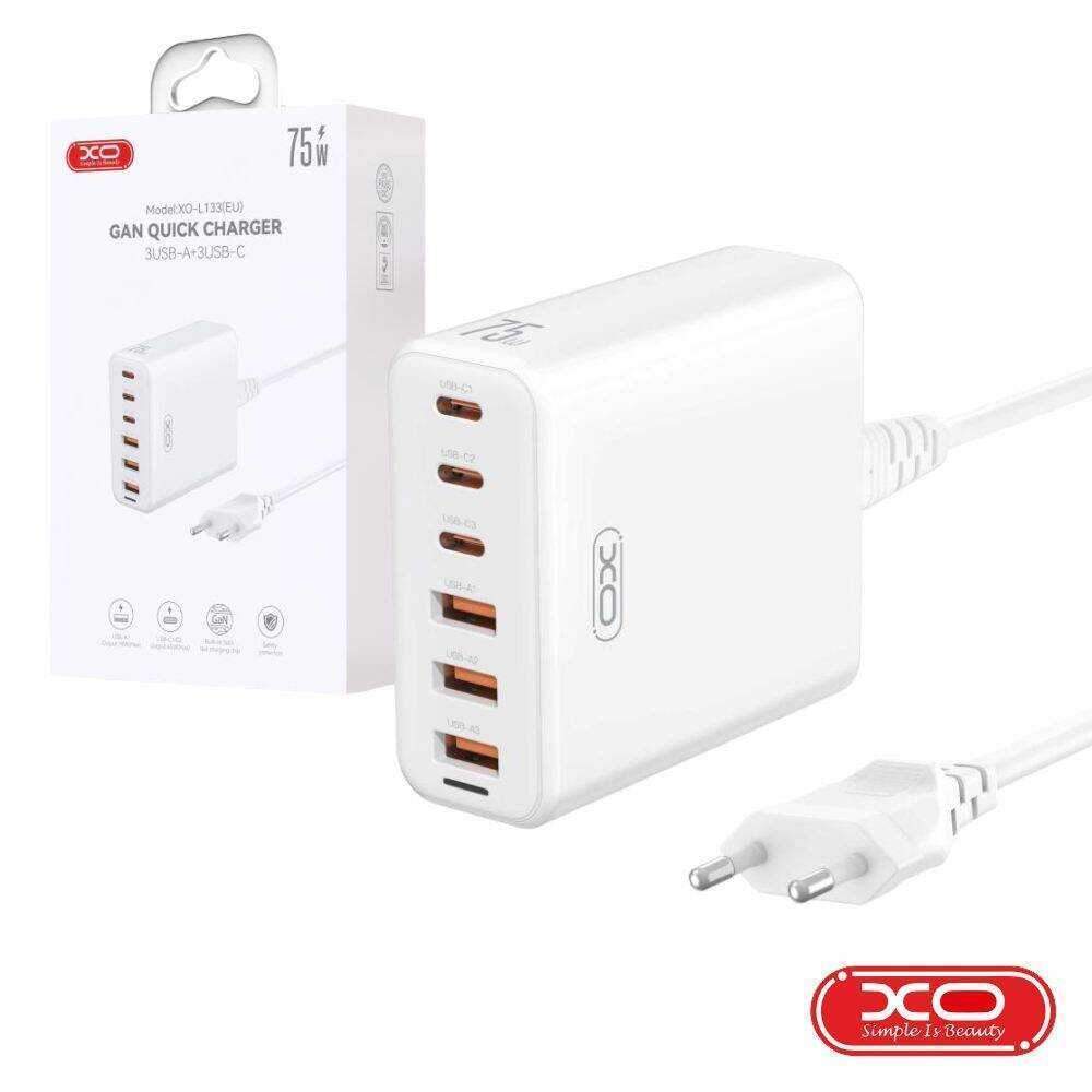 Alimentador 3X Usb-A 3X Usb-C Pd 75W Gan Xo - Tauu.pt