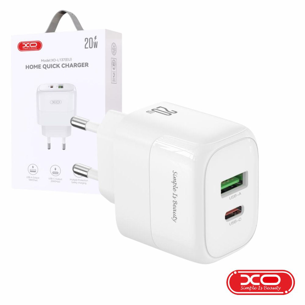 Alimentador Usb-A 18W 2.4A / Usb-C Pd 20W Gan Xo - Tauu.pt
