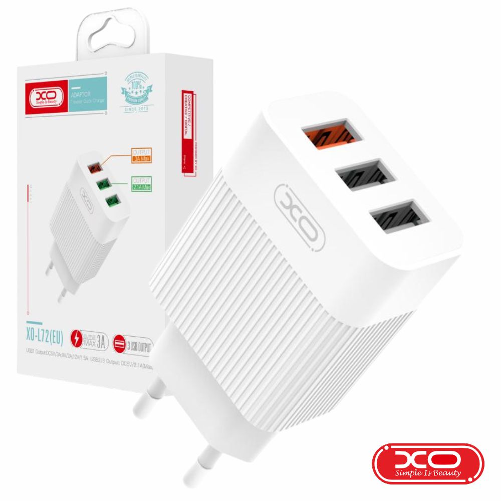 Alimentador 3 Usb-A 5V Qc3.0 2.1A Branco Xo - Tauu.pt