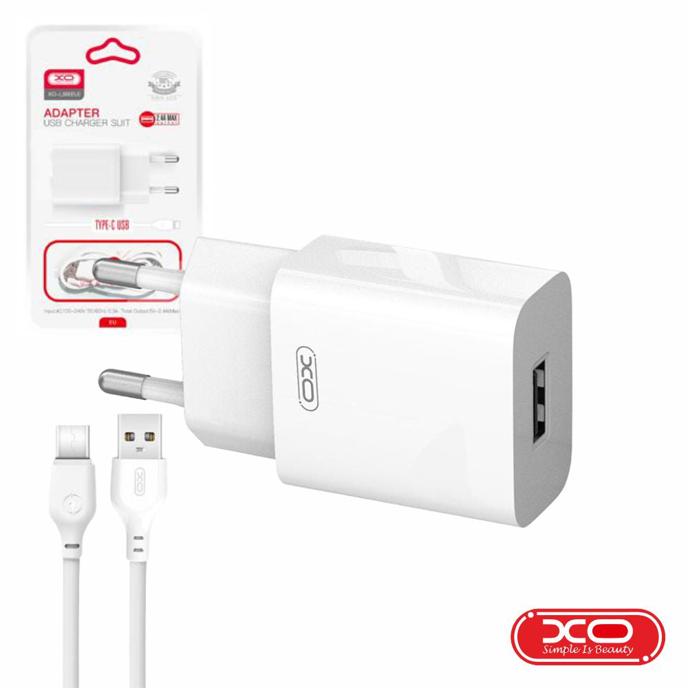 Alimentador Usb-A 2.4A Branco + Cabo Usb-A P/ Usb-C Xo - Tauu.pt
