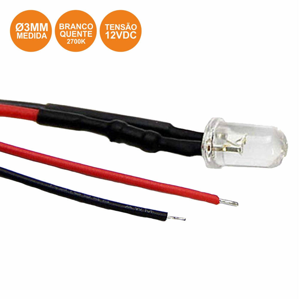 Lâmpada Miniatura Led 12V 3Mm Branco Quente 20Cm - Tauu,pt