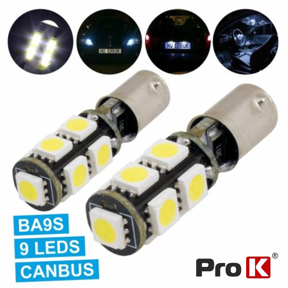 Lâmpada P/ Automóvel Ba9S 12V 9 Led Branco Canbus 2X Prok - Tauu,pt