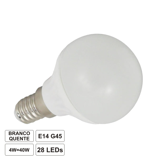 Lâmpada E14 4W 230V 11 Leds Globo Branco Quente - Tauu,pt