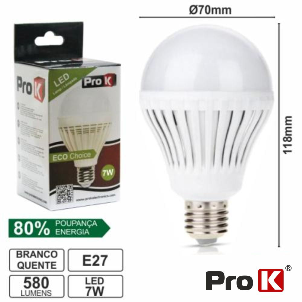 Lâmpada E27 7W=40W 230V 24 Leds Globo Branco Quente 580Lm Pr - Tauu,pt