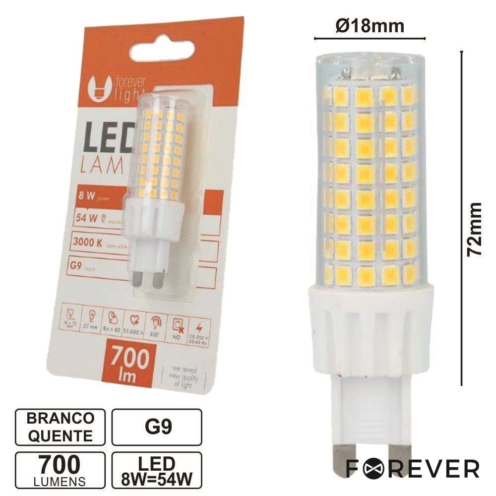 Lâmpada G9 8W=54W 230V Branco Quente 700Lm - Tauu,pt