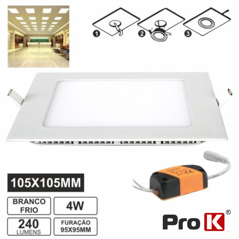 Painel Leds Quadrado 4W 105Mm Branco Frio 240Lm Prok - Tauu,pt