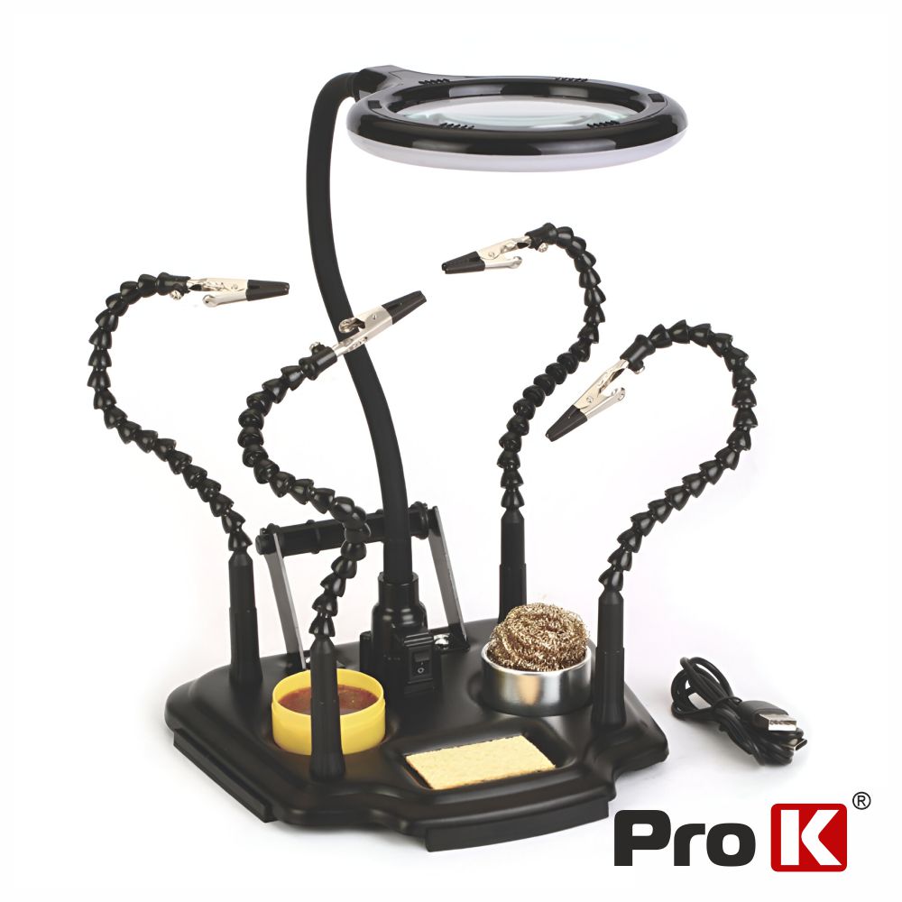 Suporte Articulado C/ Lupa / Pinças / Led E Suporte Solda - Tauu,pt