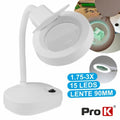 Candeeiro C/ Lupa Secretária 3/8 Dioptrias 15 Leds 10W Prok - Tauu,pt