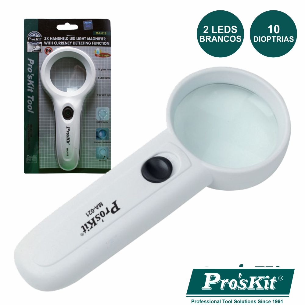 Lupa C/ Iluminação 2 Led 10X Proskit - Tauu,pt