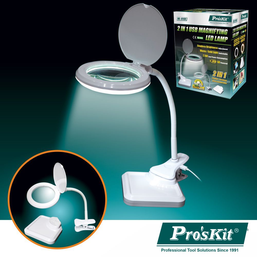 Candeeiro C/ Lupa Secretária 3 Dioptrias 36 Leds Proskit - Tauu.pt