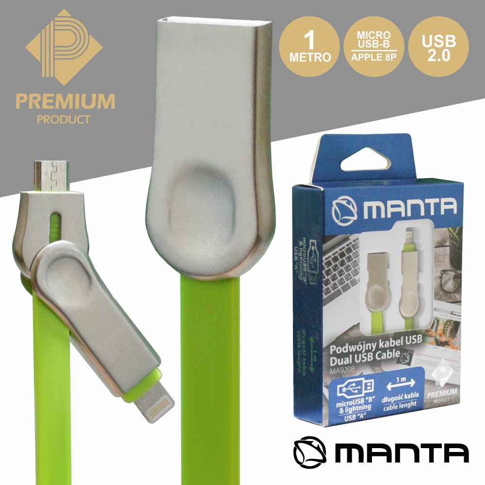 Cabo Usb-A 2.0 Macho / Micro Usb-B E Apple 8P 1M Premium - Tauu.pt