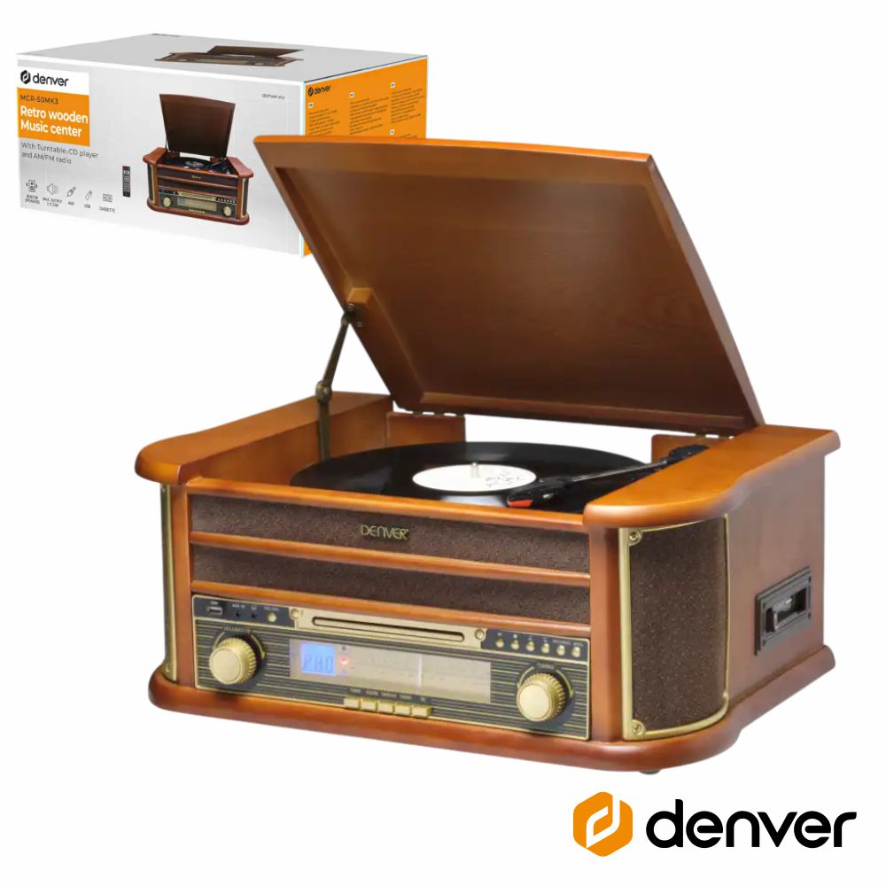 Gira-Discos 33/45/78Rpm Am/Fm/Cd/Cassete/Sd 2X5W Denver - Tauu.pt