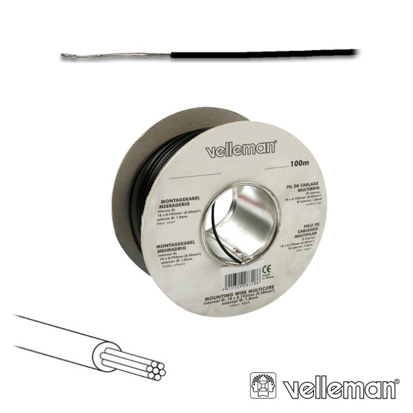 Cabo Multifilar Preto 0.20Mm Rolo 100M Velleman - Tauu.pt