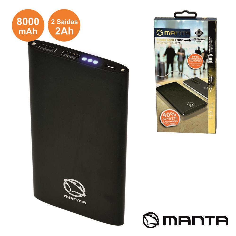 Powerbank 8000Ma C/ Ficha Micro Usb Preto Manta - Tauu.pt