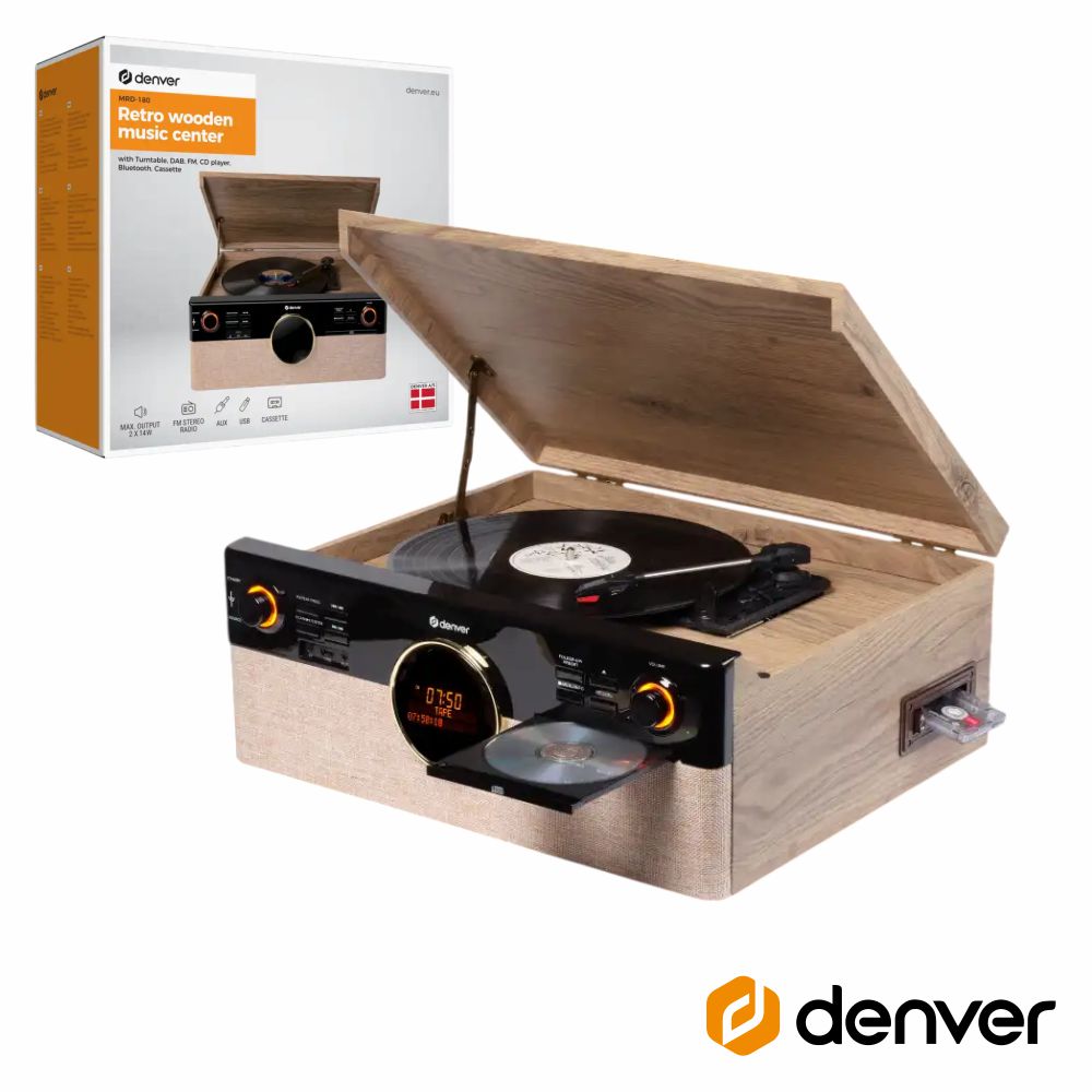 Gira-Discos 33/45/78Rpm Am/Fm/Cd/Cassete/Sd 2X90W Denver - Tauu.pt