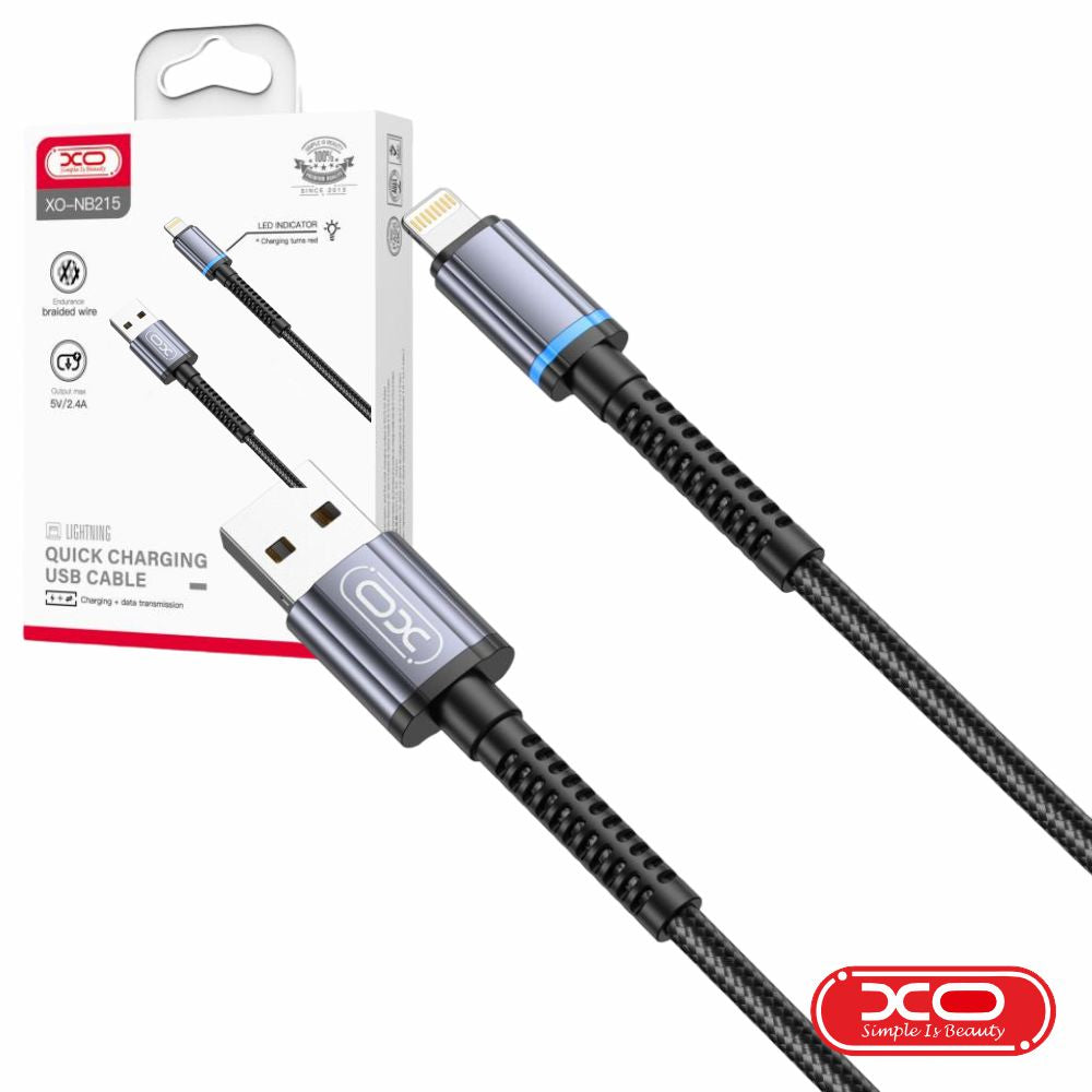 Cabo Usb-A 2,0 Macho / Lightning 2,4A C/ Led Preto 1M Xo - Tauu,pt