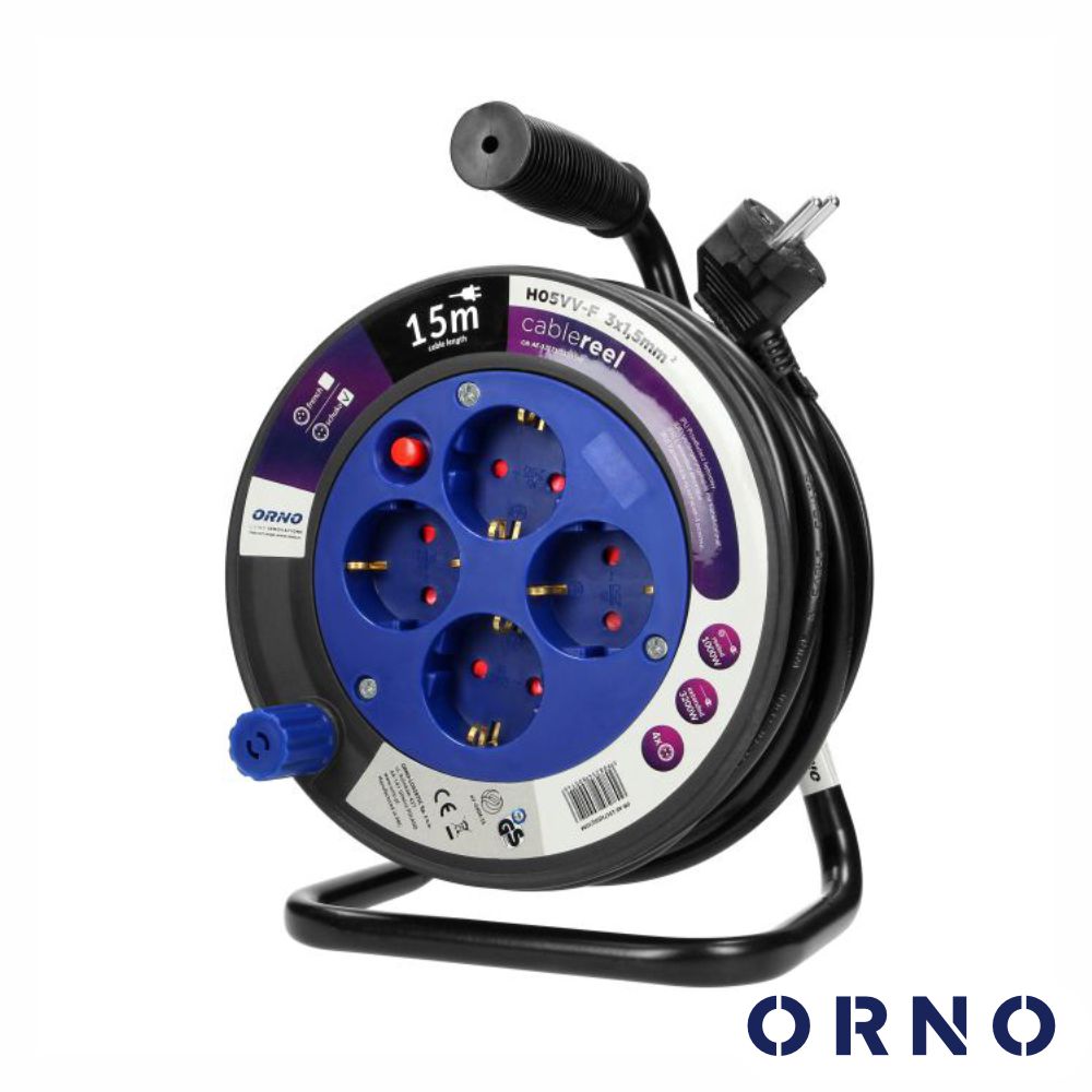 Extensão Elétrica C/ Enrolador 4X Schuko 15M Orno - Tauu.pt