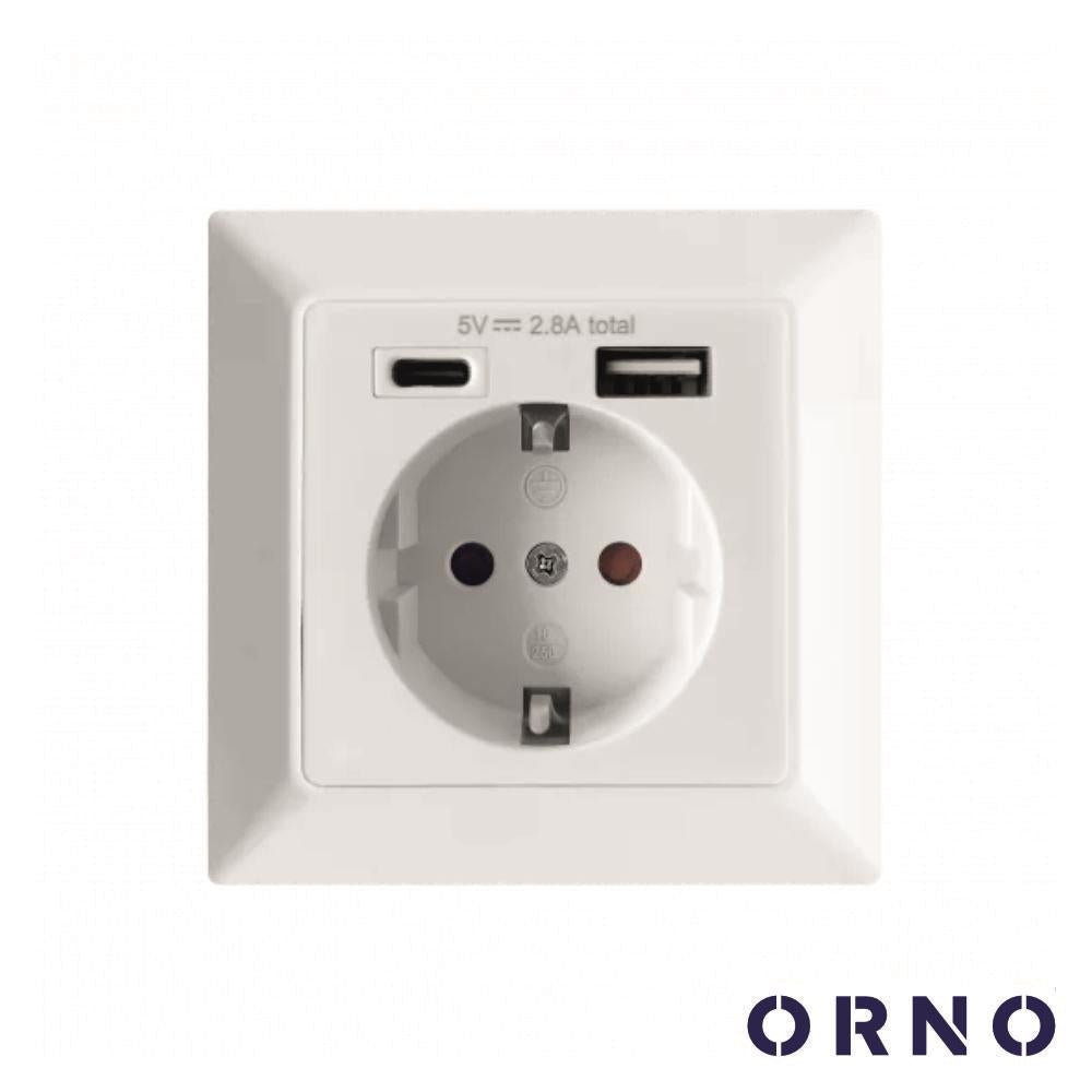 Tomada Elétrica C/ 1 Porta Usb-A + 1 Porta Usb-C Orno - Tauu.pt