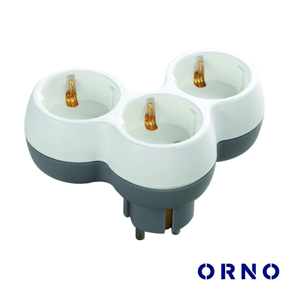 Ficha Elétrica Adaptadora 3X Schuko Branco Orno - Tauu.pt