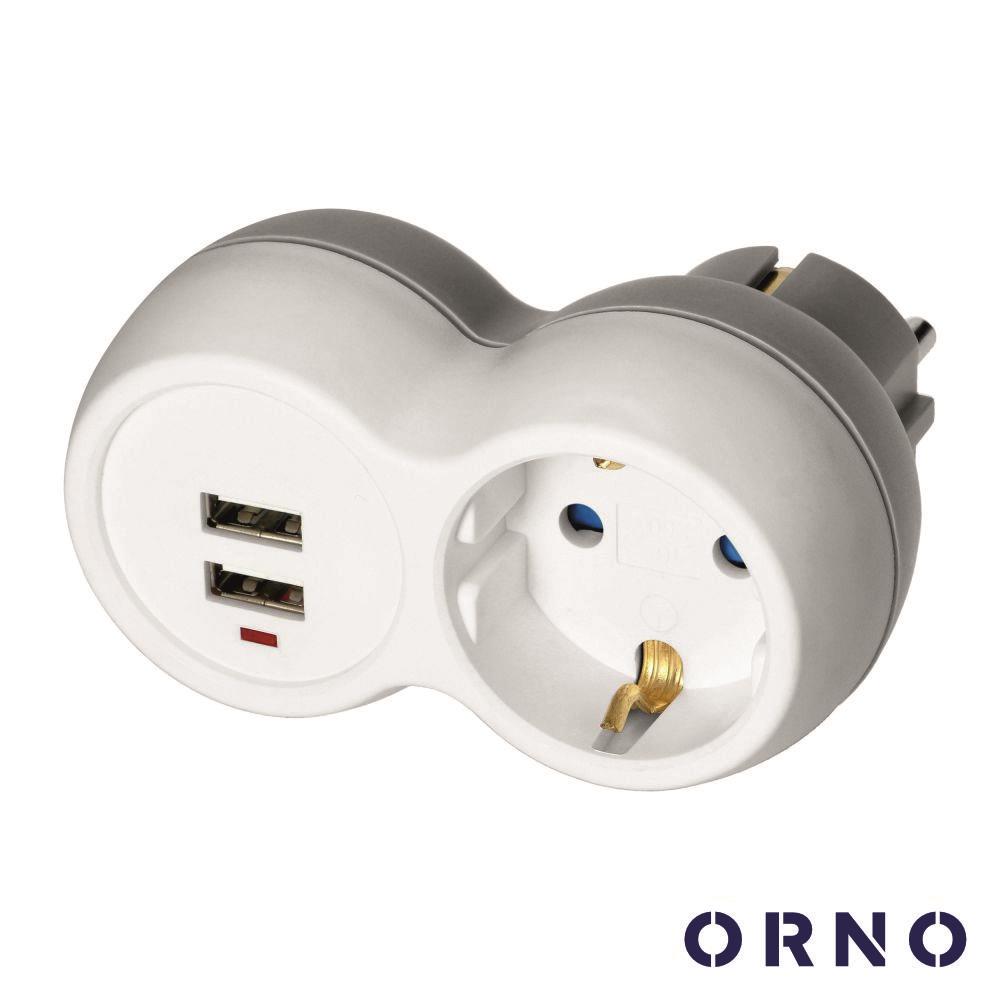 Ficha Elétrica Adaptadora 1X Schuko 2X Usb-A Orno - Tauu,pt