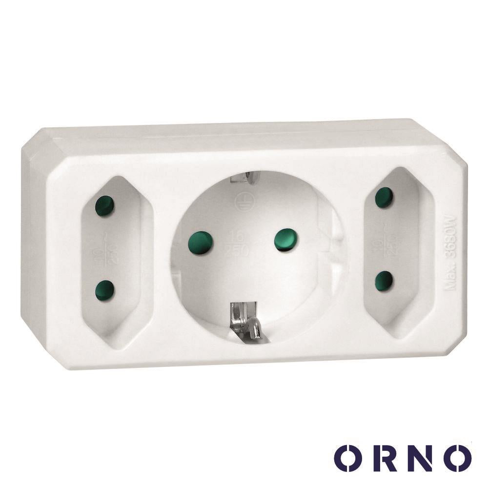 Ficha Elétrica Adaptadora 1X Schuko 2X Ac Plana Orno - Tauu,pt