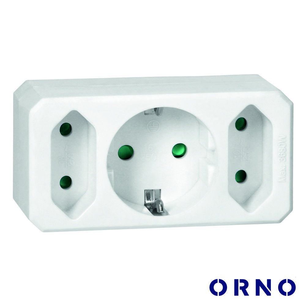 Ficha Elétrica Adaptadora 1X Schuko 2X Ac Plana Orno - Tauu.pt