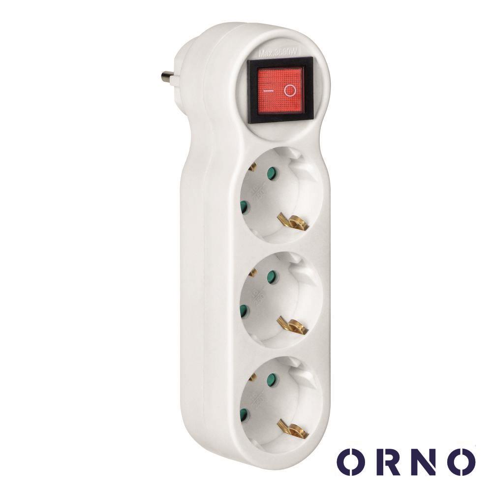 Ficha Elétrica Adaptadora 3X Schuko C/ Interruptor Orno - Tauu,pt